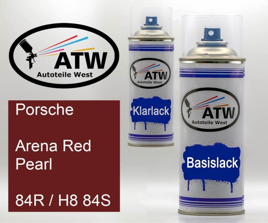 Porsche, Arena Red Pearl, 84R / H8 84S: 400ml Sprühdose + 400ml Klarlack - Set, von ATW Autoteile West.